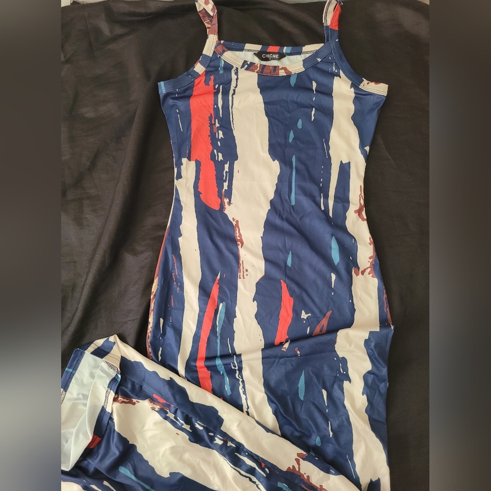 Chic Me Abstract Print Strappy Bodycon Dress Size Small